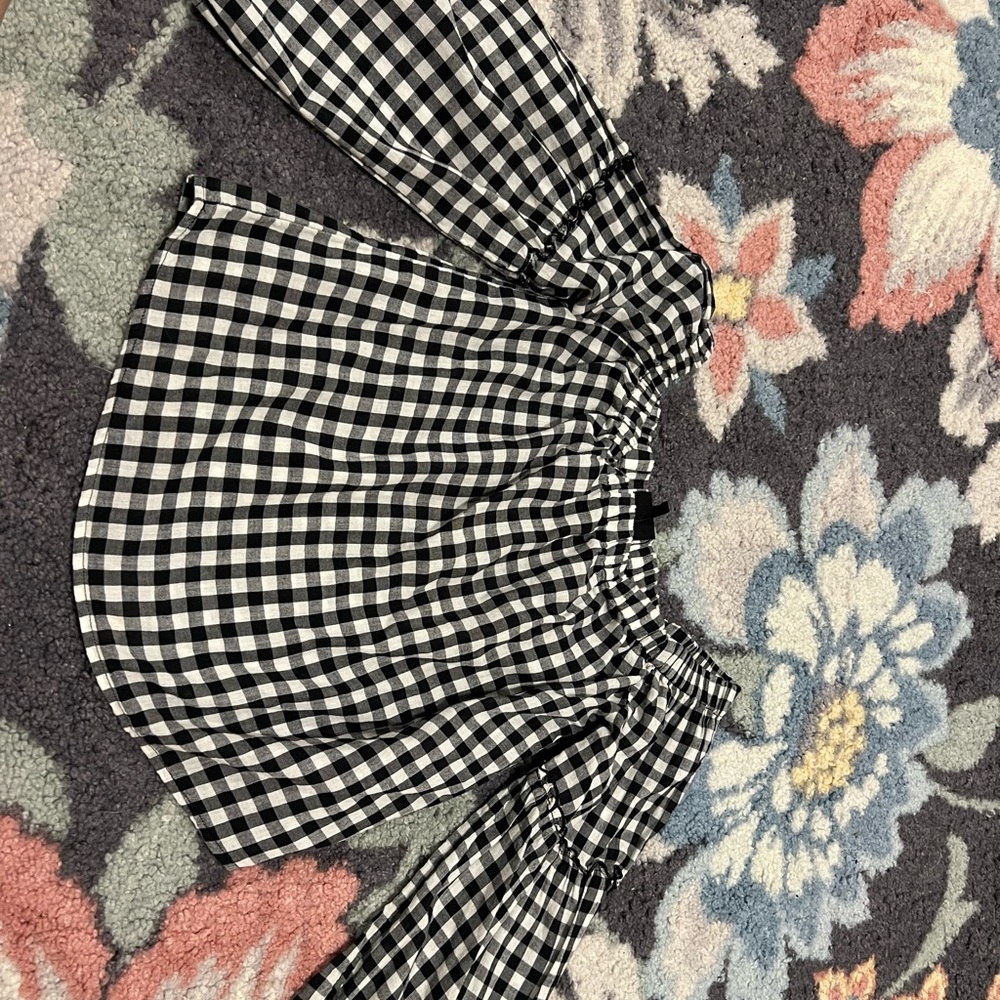 Plaid Bell Sleeve off the shoulder top